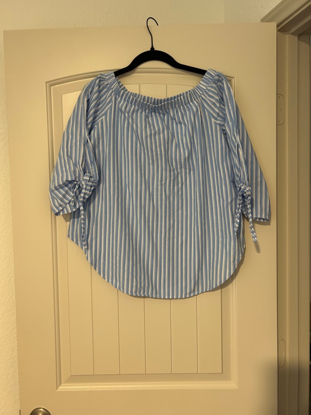 Classic Blue & White Striped Off-Shoulder Women's Top